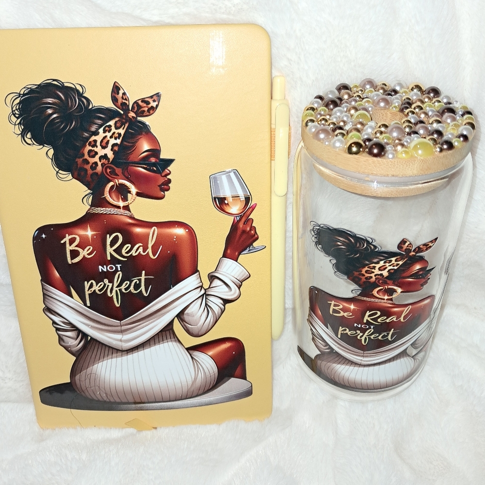 Stylish Tumbler and Notebook Set with Beaded Lid